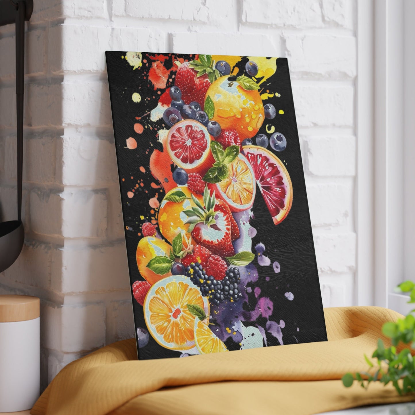 Caribbean fruit inspiration on black Glass Cutting Board