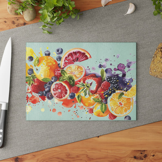 Delicious fruit on Glass Cutting Board